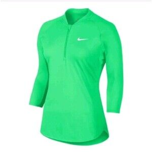 Nike Court Dry Pure Womens XS Quarter Zip Tennis Top Lime Green 3/4 Sleeve